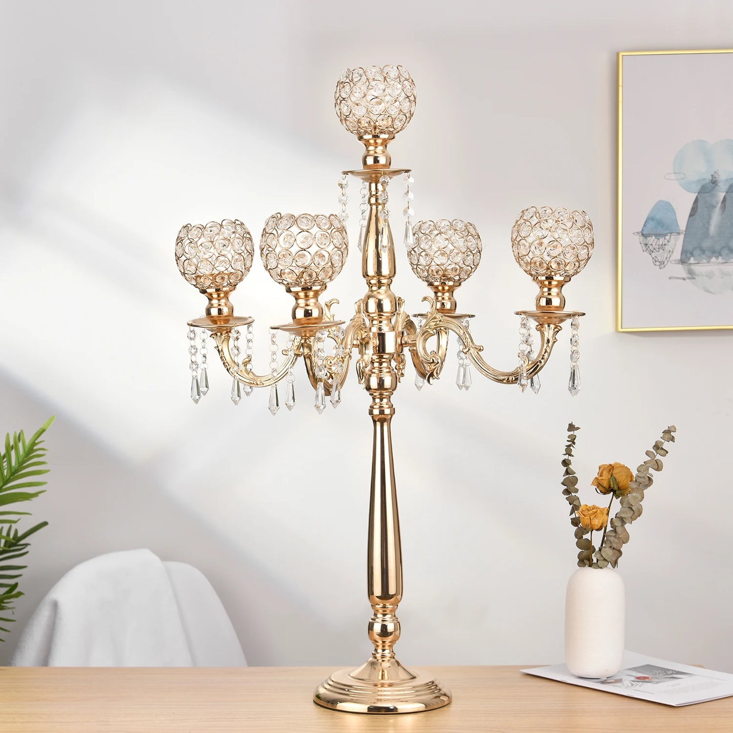 5 Arm Crystal Candle Holder Centerpiece