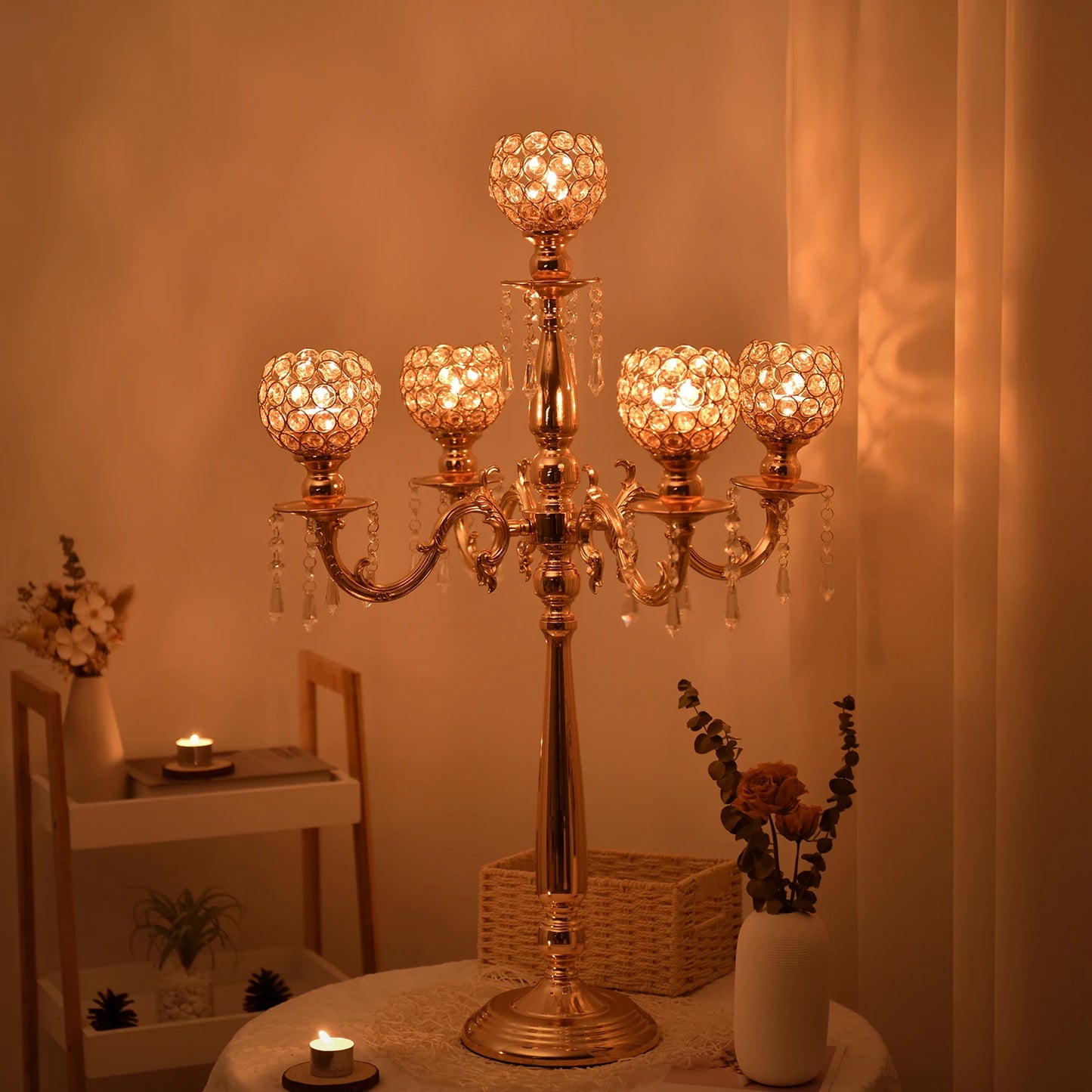 5 Arm Crystal Candle Holder Centerpiece