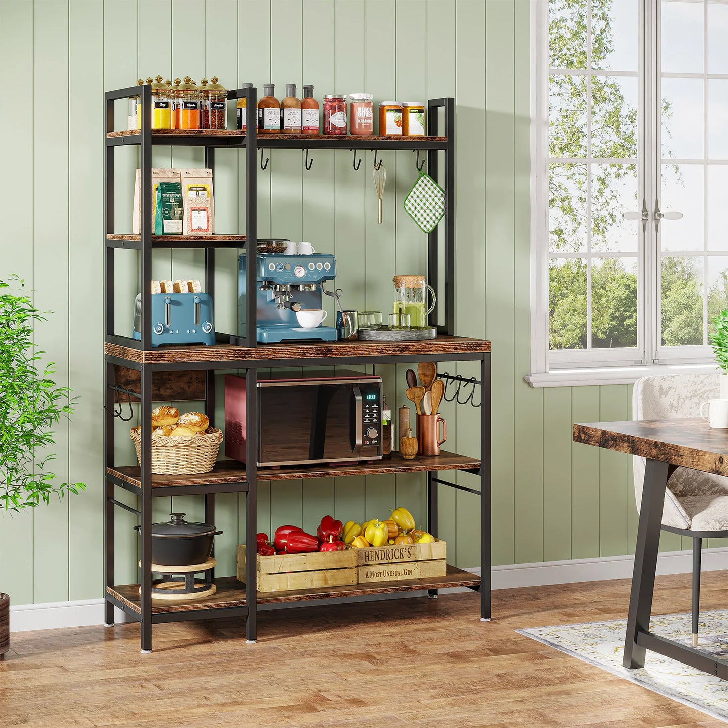 Kitchen Bakers Rack with Storage, 43 inch Stand 5-Tier Kitchen Utility Storage