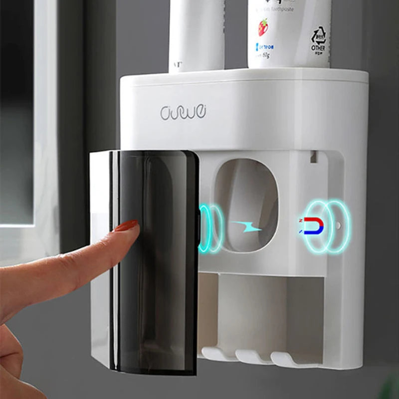 Automatic Toothpaste Squeezer w/ Magnetic Toothbrush Holder Toothpaste