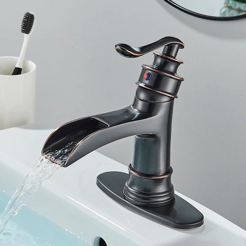 Waterfall Bathroom Faucet Oil Rubbed Bronze Single Handle Mixer Tap
