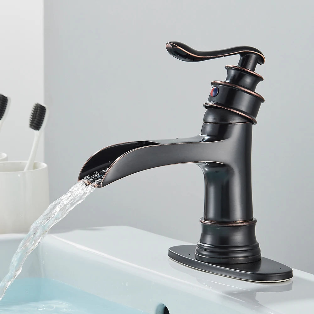 Waterfall Bathroom Faucet Oil Rubbed Bronze Single Handle Mixer Tap
