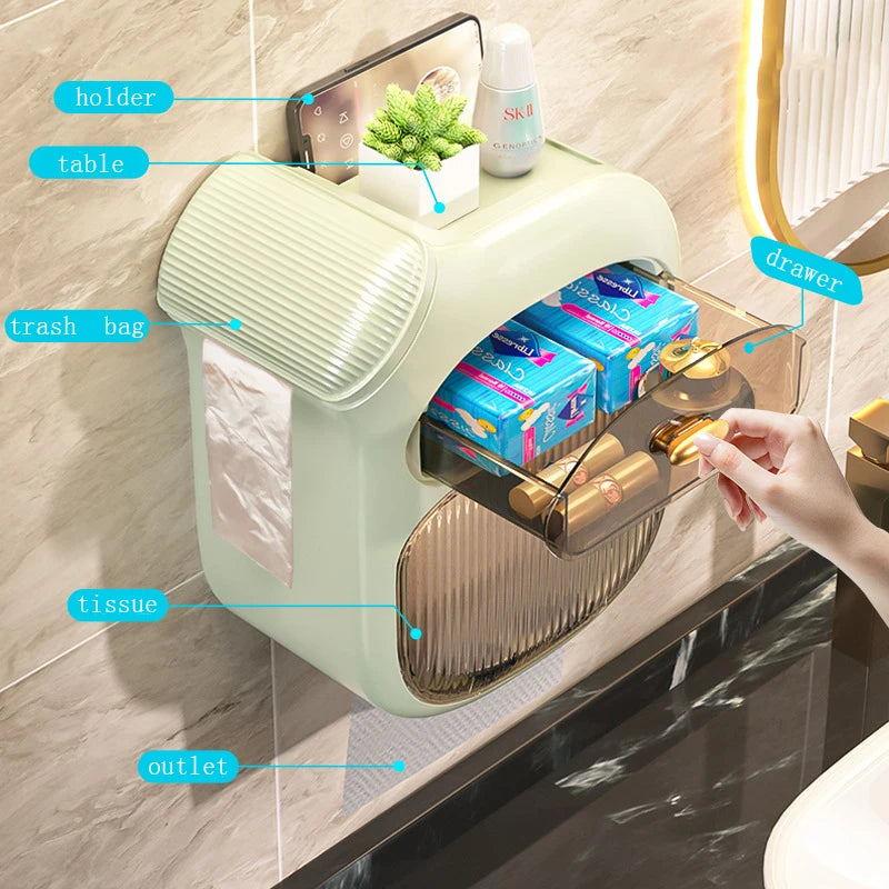Wall Mounted Toilet Paper Holder and Storage