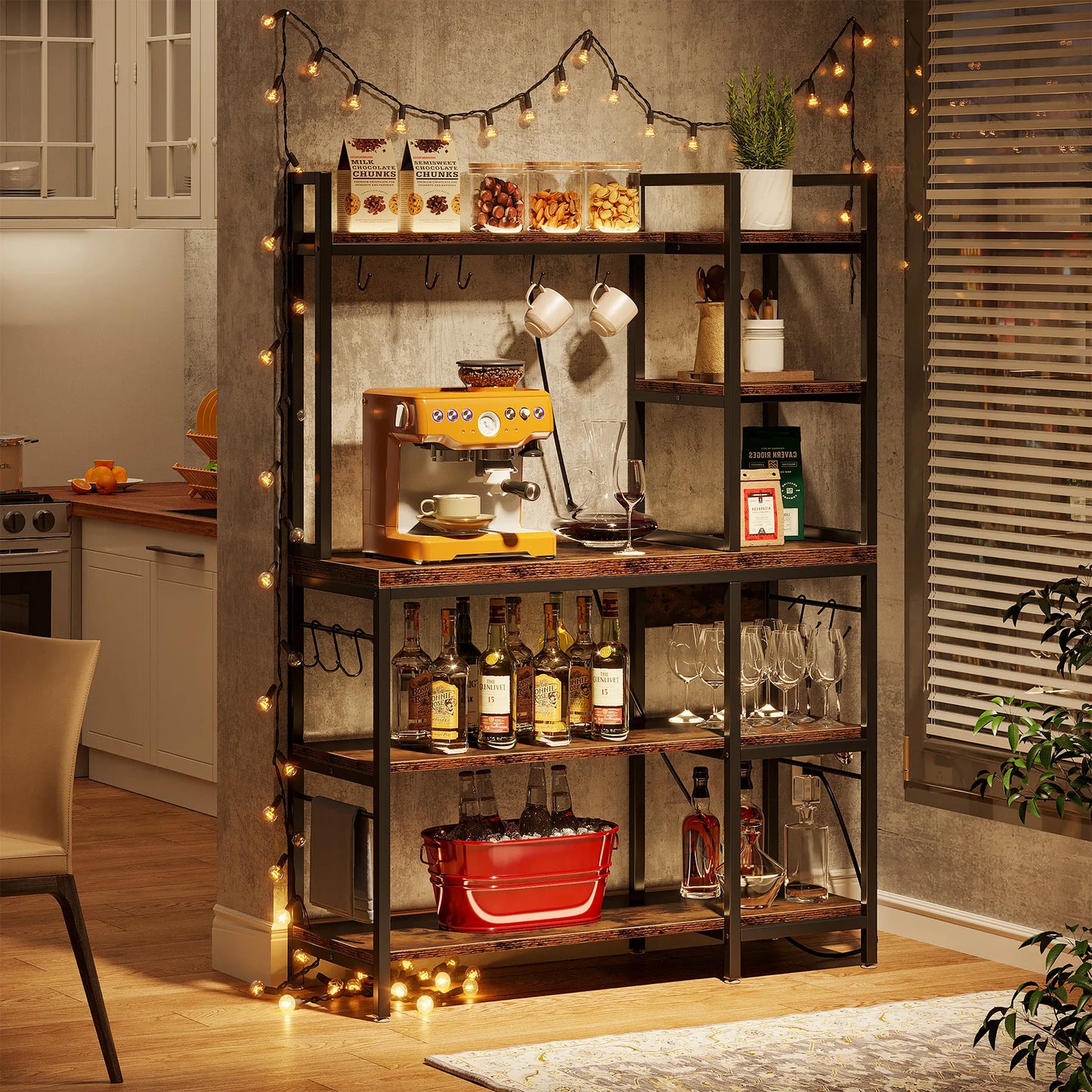 Kitchen Bakers Rack with Storage, 43 inch Stand 5-Tier Kitchen Utility Storage