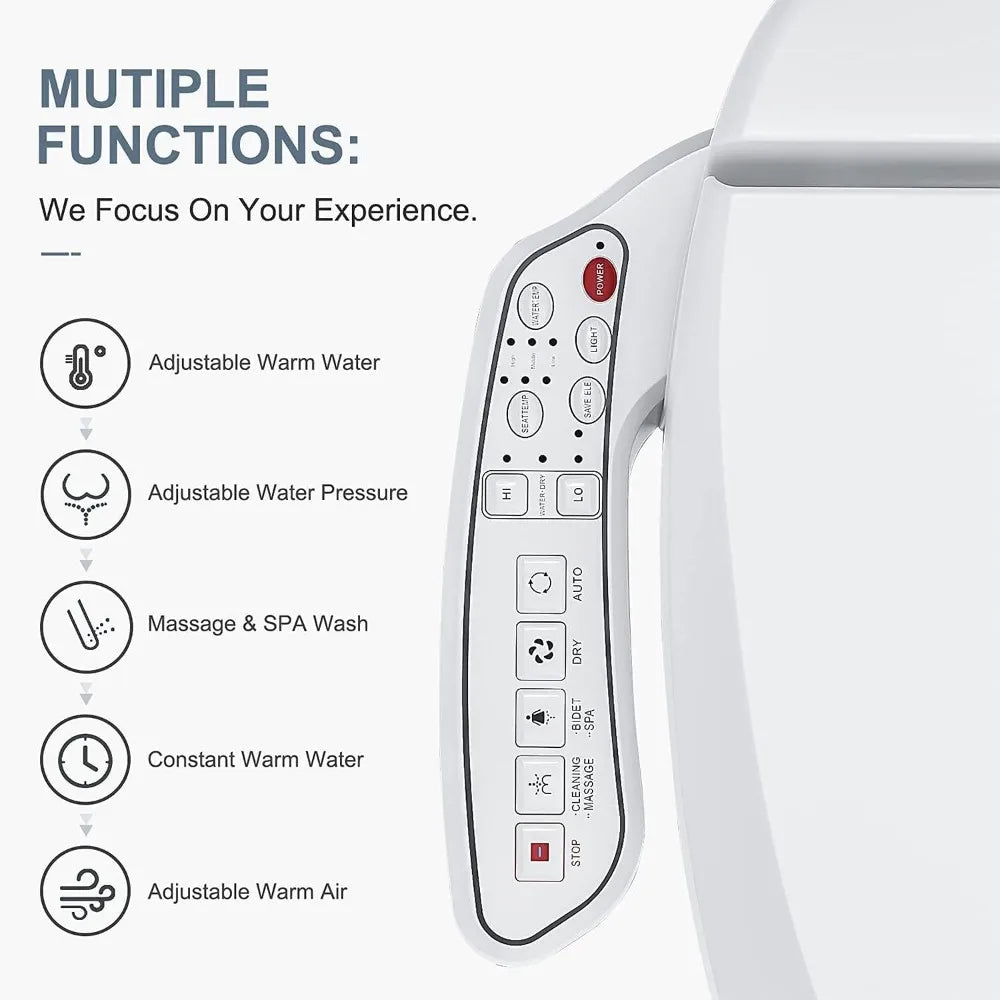 Smart Toilet Seat, Electronic Heated, Warm Air Dryer, Rear and Front Wash