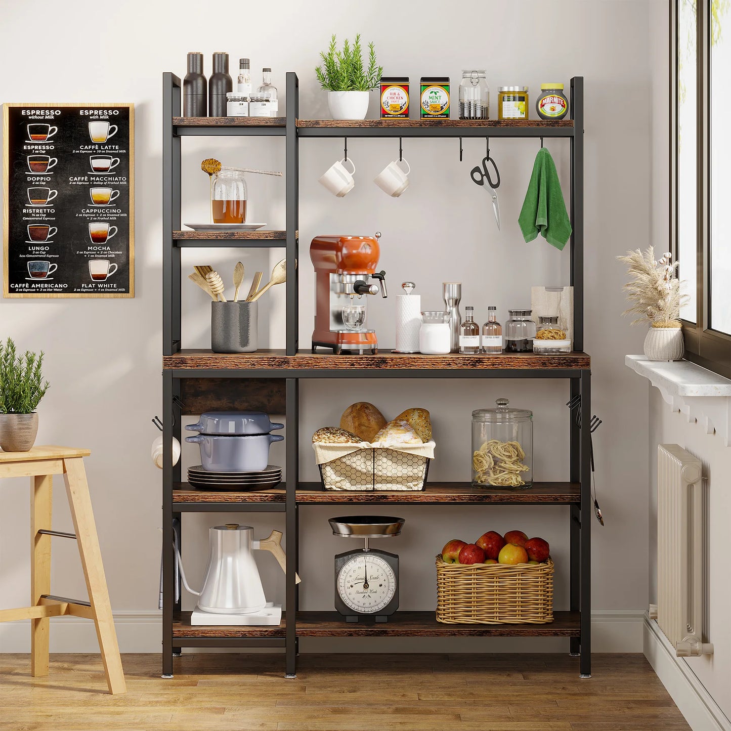 Kitchen Bakers Rack with Storage, 43 inch Stand 5-Tier Kitchen Utility Storage
