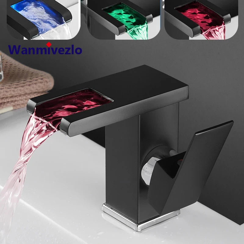 Bathroom Hydropower LED Waterfall Faucet Sink