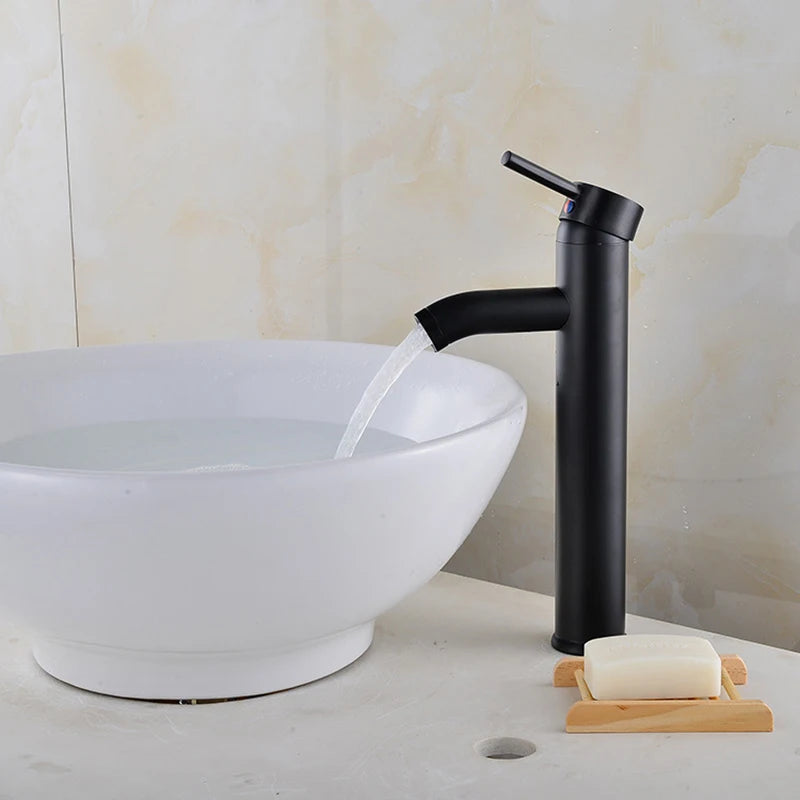 Black Basin Faucet Stainless Steel Painted Single Hole Hot Cold Mixer Tap