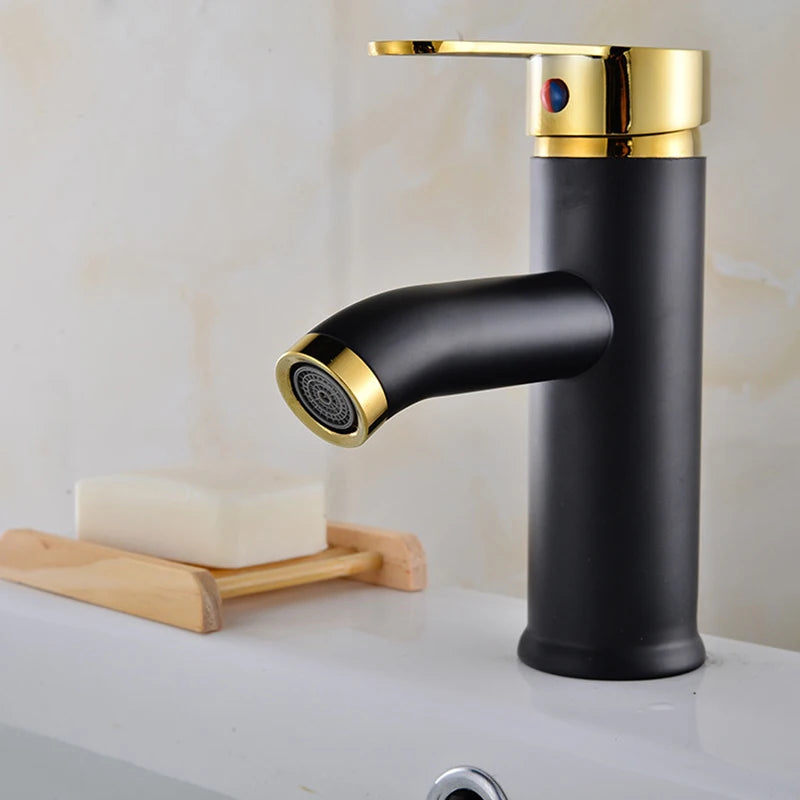 Black Basin Faucet Stainless Steel Painted Single Hole Hot Cold Mixer Tap