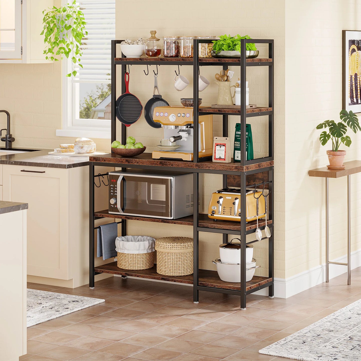 Kitchen Bakers Rack with Storage, 43 inch Stand 5-Tier Kitchen Utility Storage