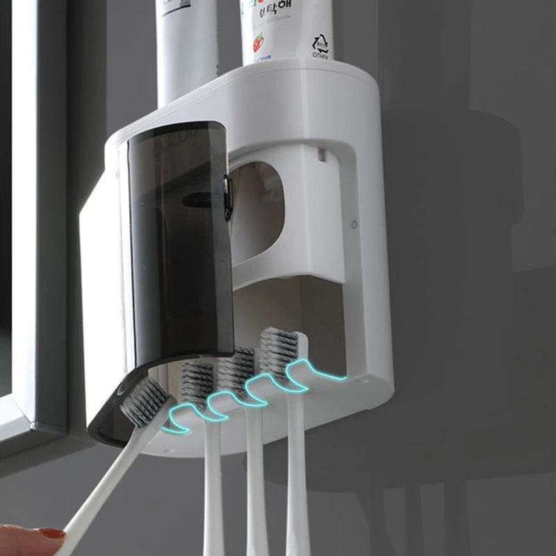 Automatic Toothpaste Squeezer w/ Magnetic Toothbrush Holder Toothpaste