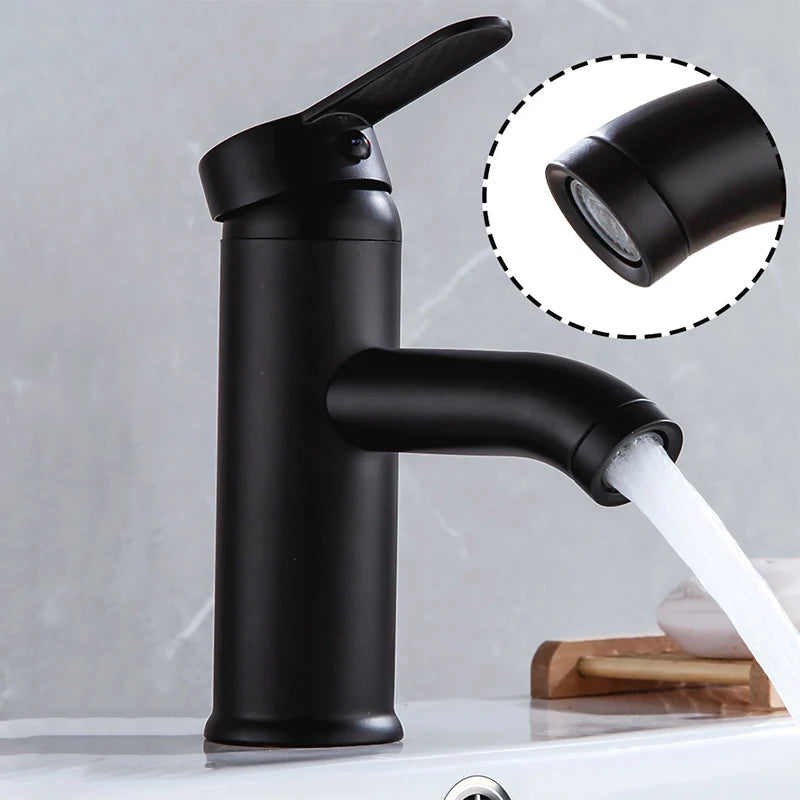 Black Basin Faucet Stainless Steel Painted Single Hole Hot Cold Mixer Tap