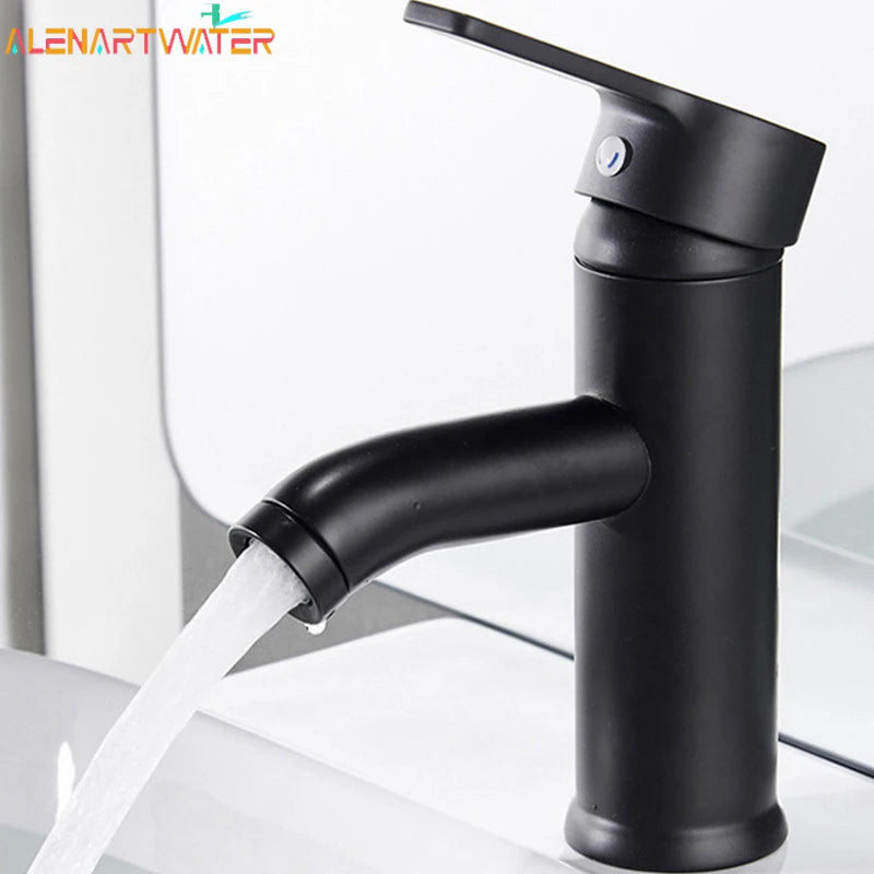 Black Basin Faucet Stainless Steel Painted Single Hole Hot Cold Mixer Tap