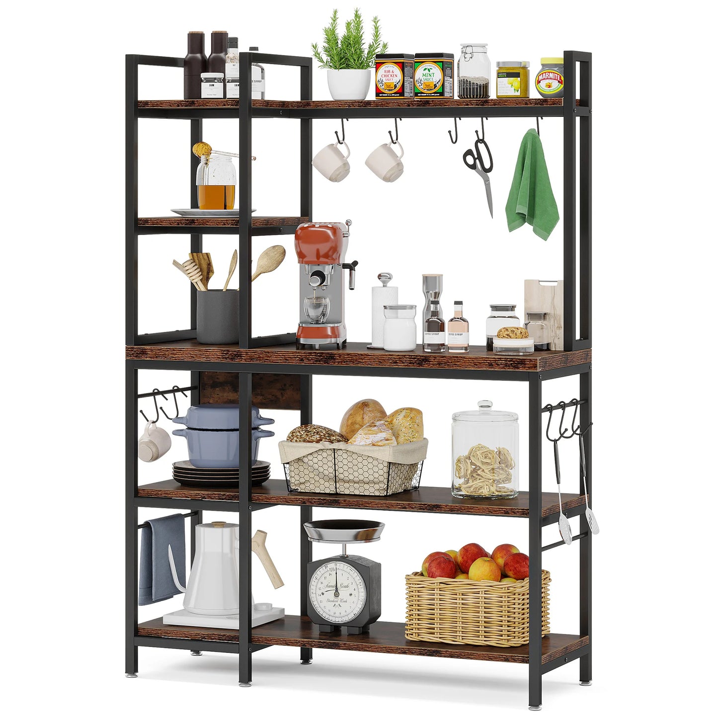 Kitchen Bakers Rack with Storage, 43 inch Stand 5-Tier Kitchen Utility Storage
