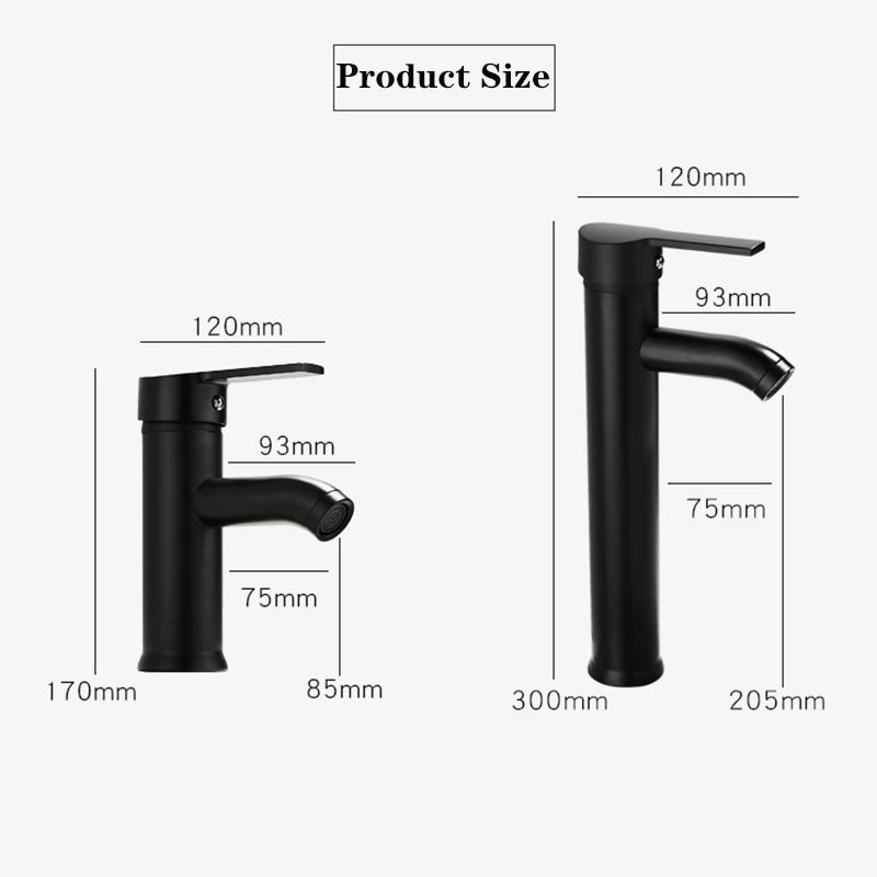 Black Basin Faucet Stainless Steel Painted Single Hole Hot Cold Mixer Tap