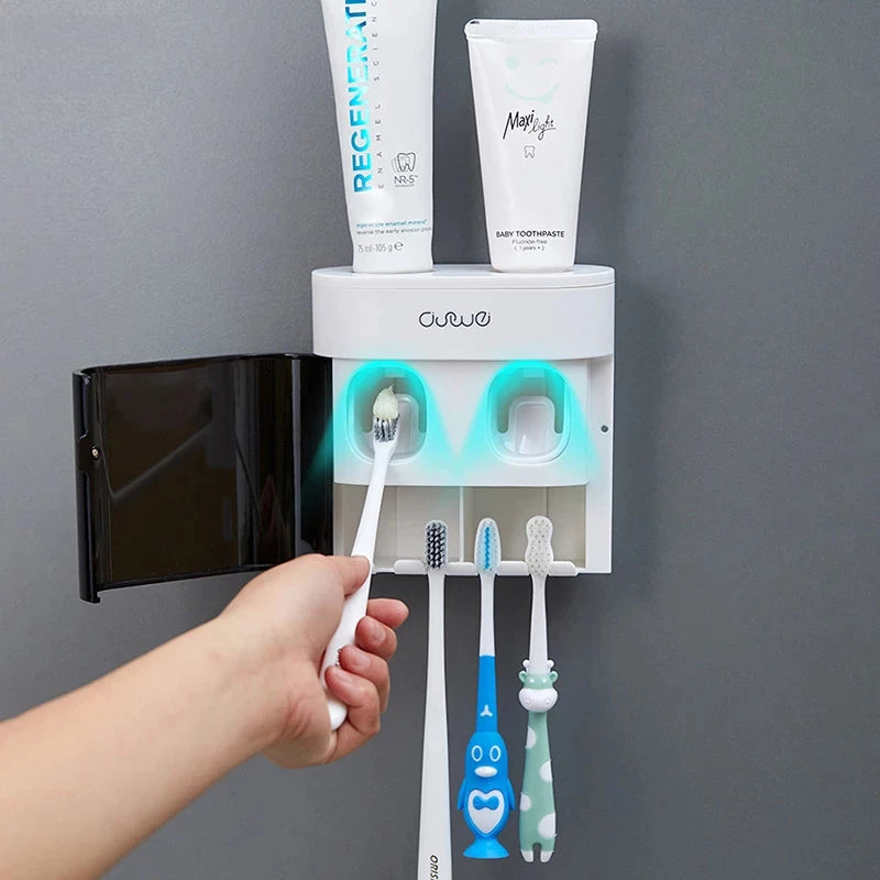Automatic Toothpaste Squeezer w/ Magnetic Toothbrush Holder Toothpaste