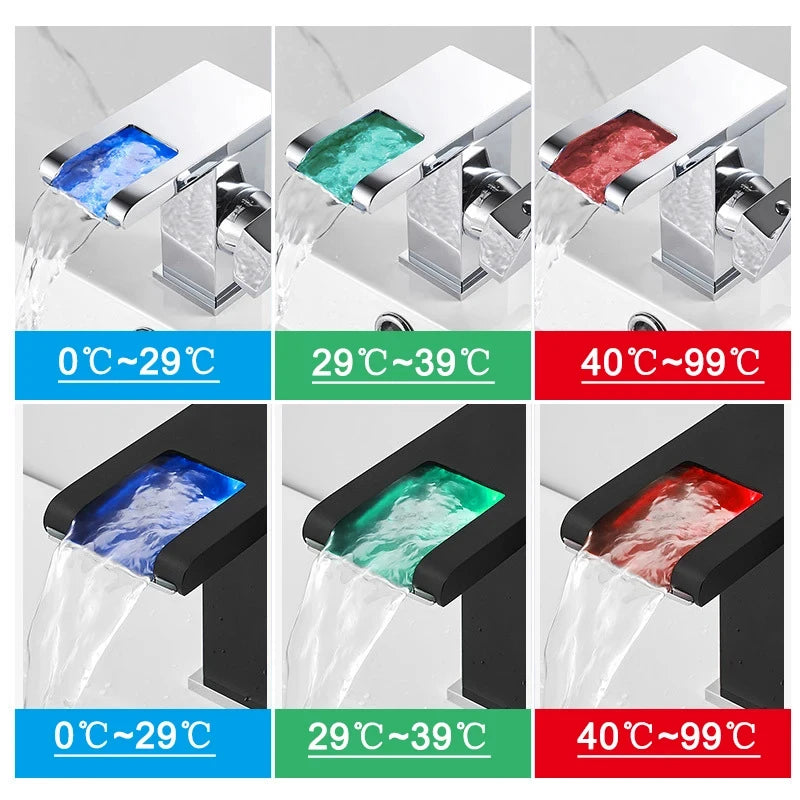 Bathroom Hydropower LED Waterfall Faucet Sink