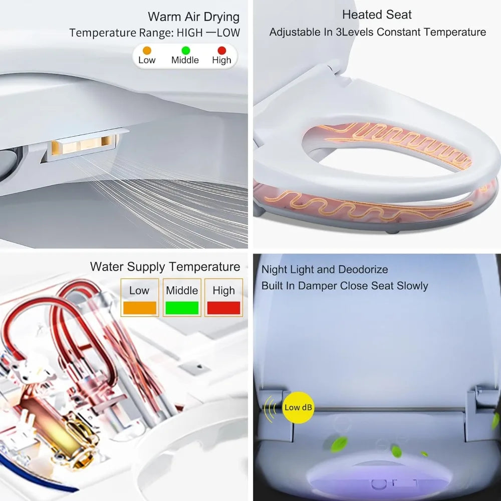 Smart Toilet Seat, Electronic Heated, Warm Air Dryer, Rear and Front Wash