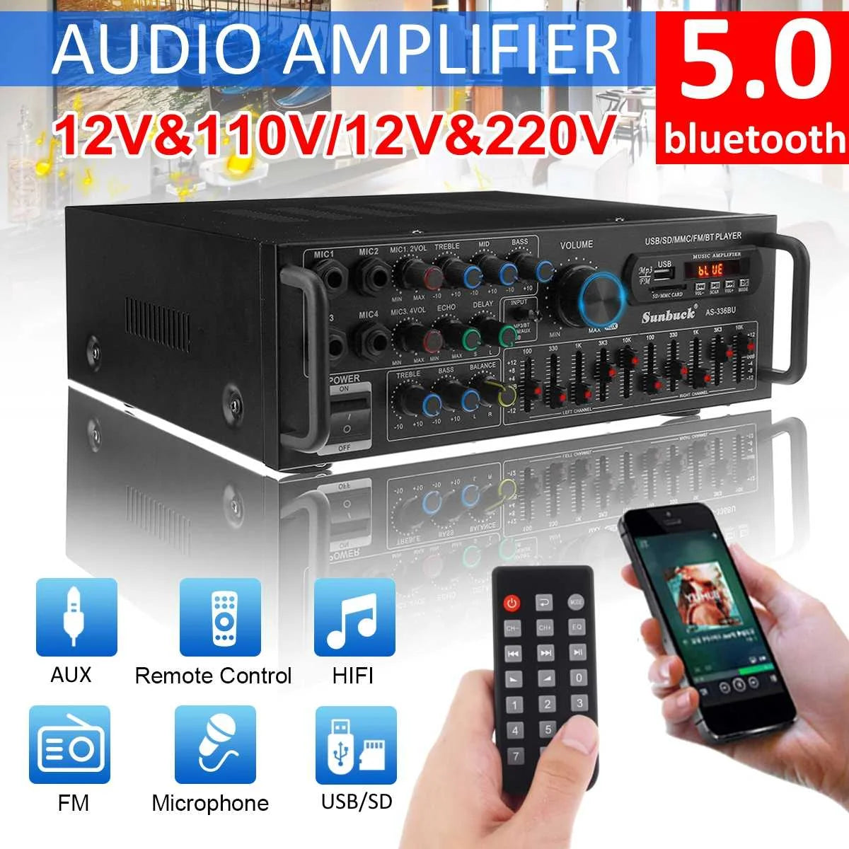 2000W bluetooth Stereo Amplifier Surround Sound