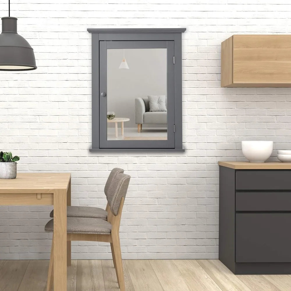 Wall Mounted Storage Cabinet with Mirror Door and Adjustable Shelf