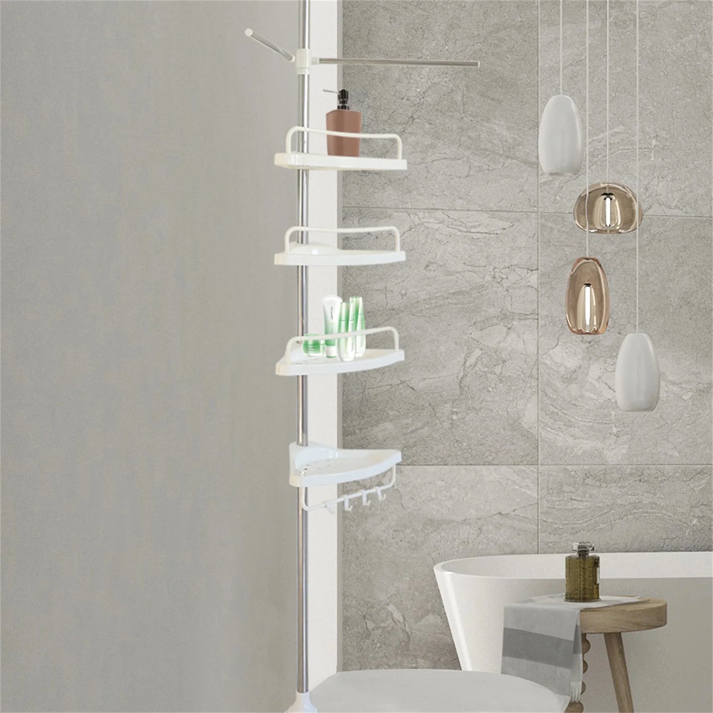 Bathroom Corner Shower Caddy w/ Rust Proof Telescopic Tension Pole