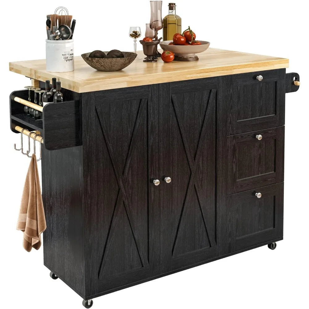 Rolling Kitchen Island Cart with Drop-Leaf Countertop,