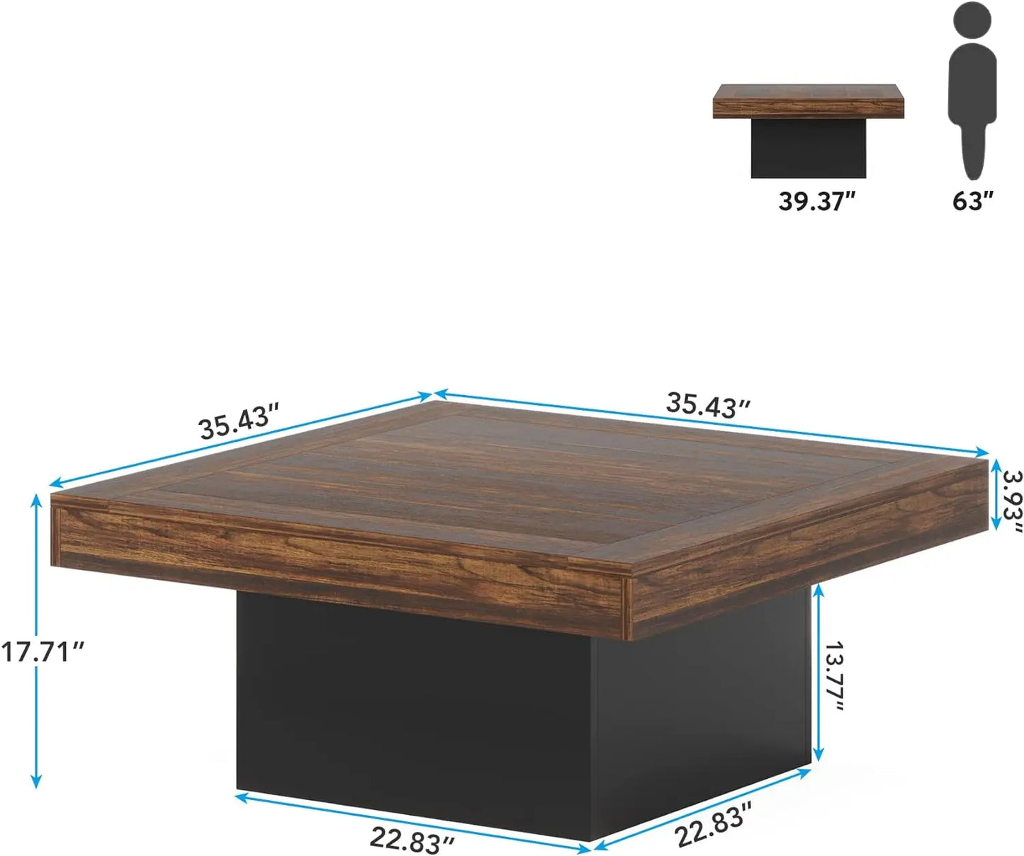 Coffee Table Square LED Engineered Wood Table for Living Room