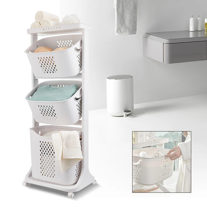 Laundry Hamper with 3-Tier Shelves