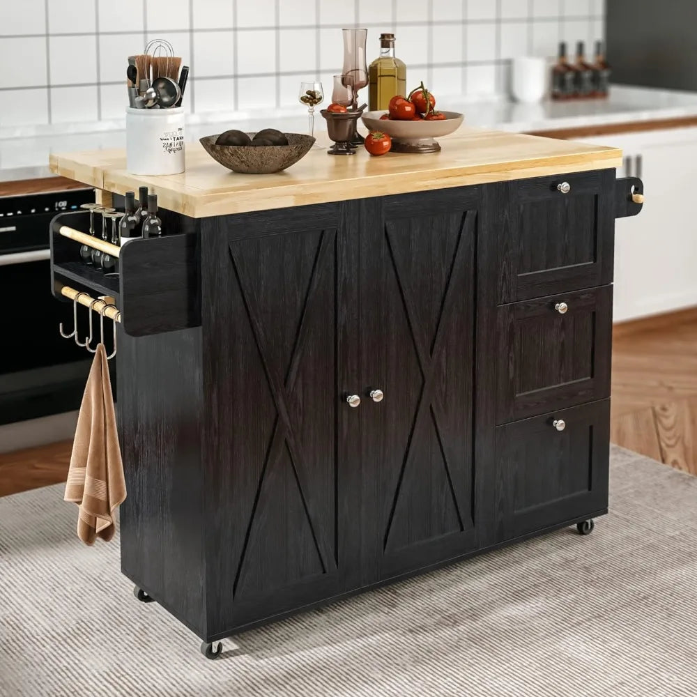 Rolling Kitchen Island Cart with Drop-Leaf Countertop,