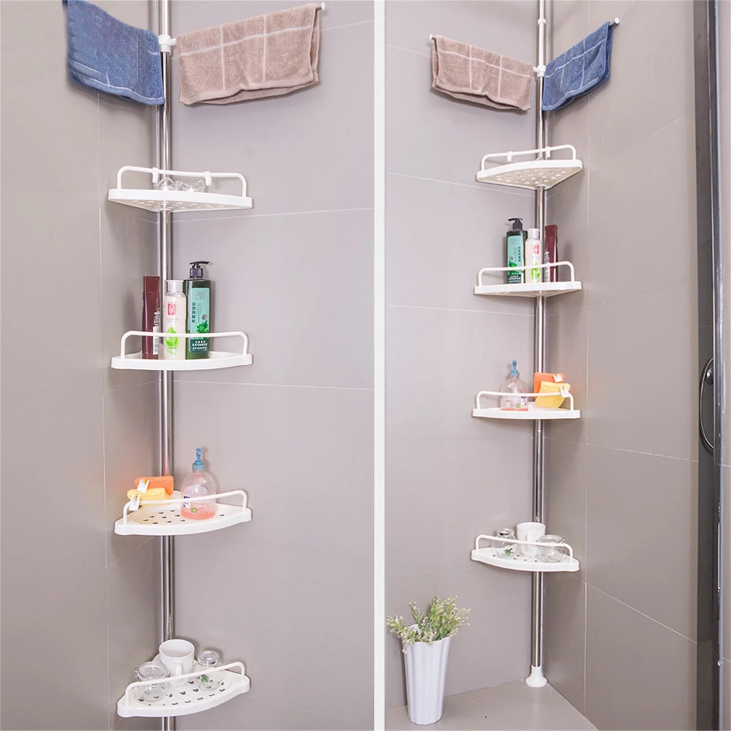 Bathroom Corner Shower Caddy w/ Rust Proof Telescopic Tension Pole