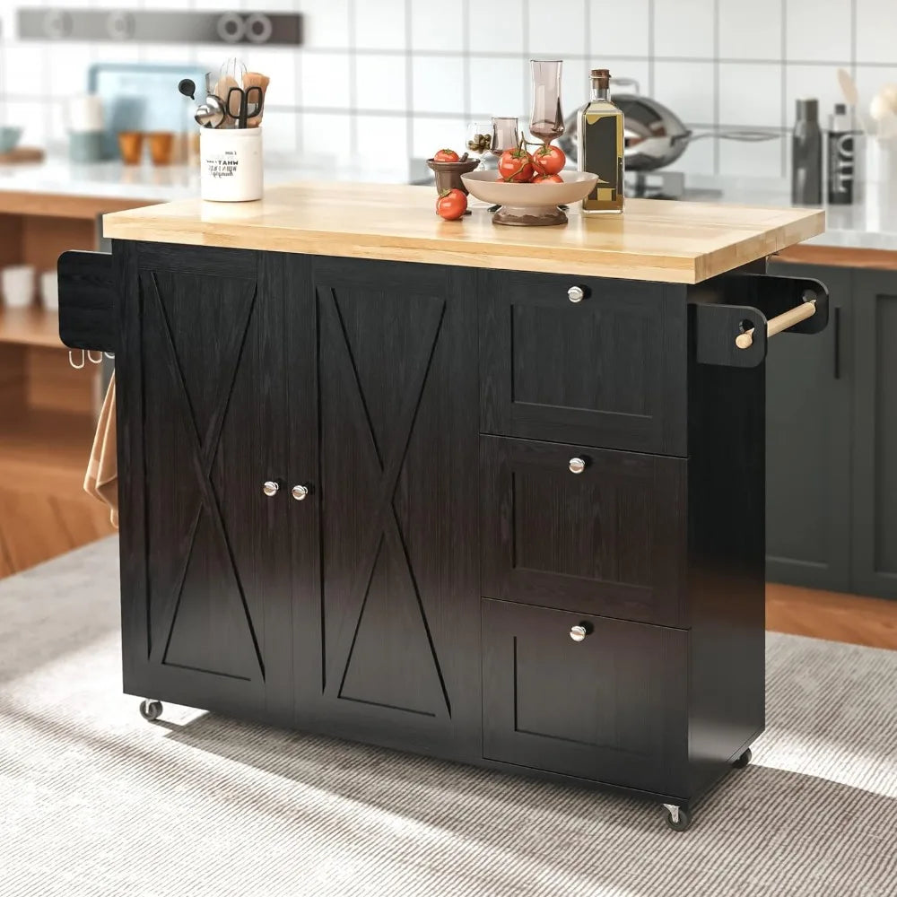 Rolling Kitchen Island Cart with Drop-Leaf Countertop,