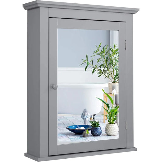 Wall Mounted Storage Cabinet with Mirror Door and Adjustable Shelf