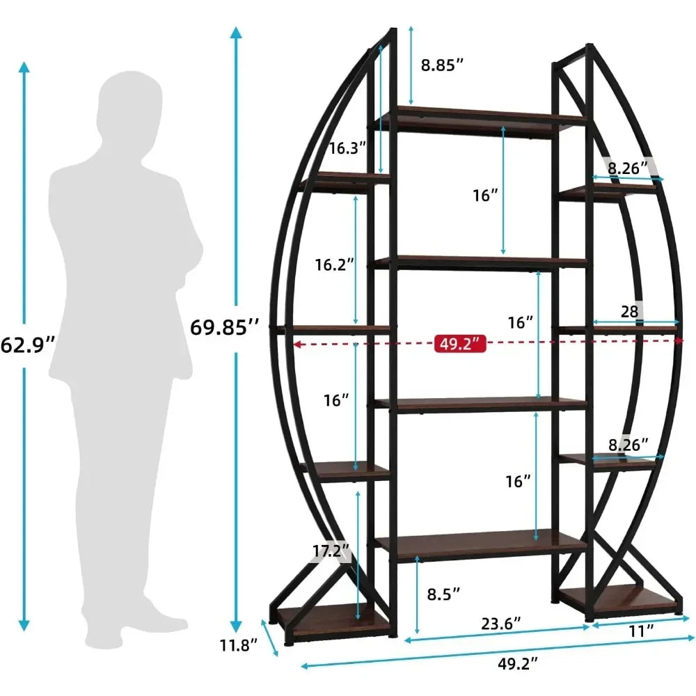 Oval Bookshelf 5 Tier Industrial Bookcases