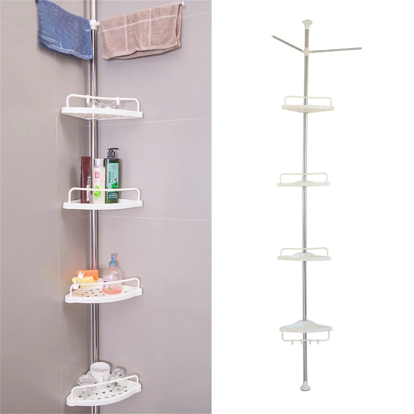 Bathroom Corner Shower Caddy w/ Rust Proof Telescopic Tension Pole