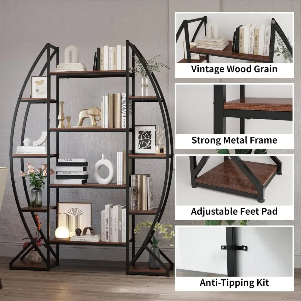 Oval Bookshelf 5 Tier Industrial Bookcases