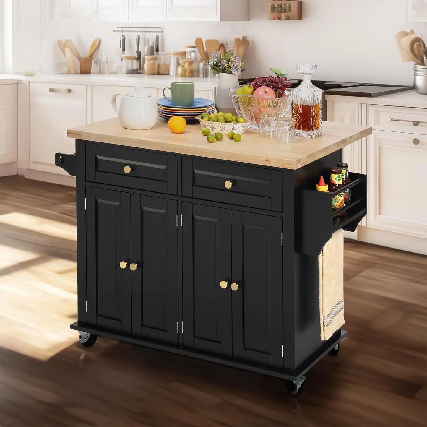 Rolling Kitchen Island with Drop Leaf,