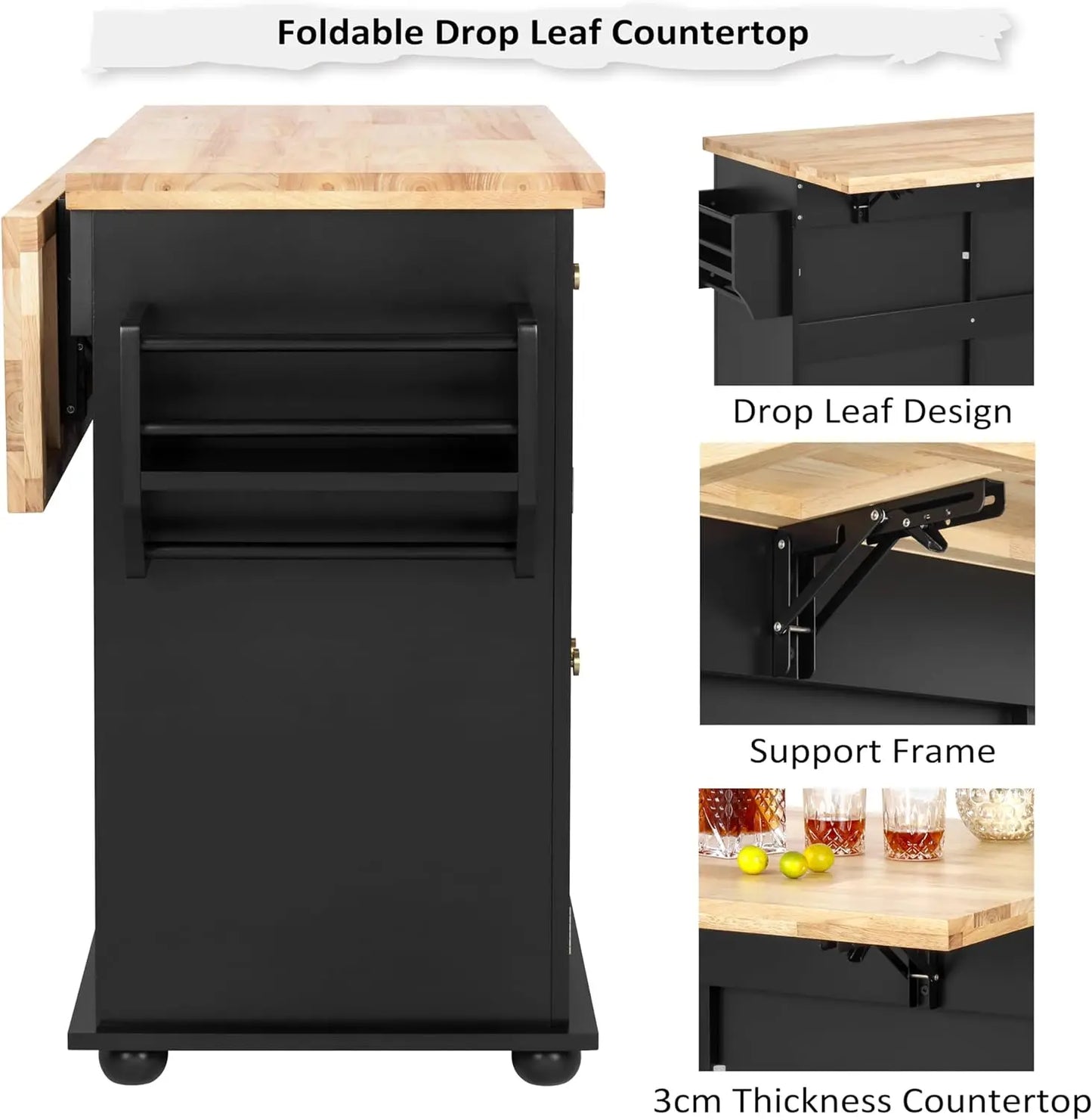 Rolling Kitchen Island with Drop Leaf,