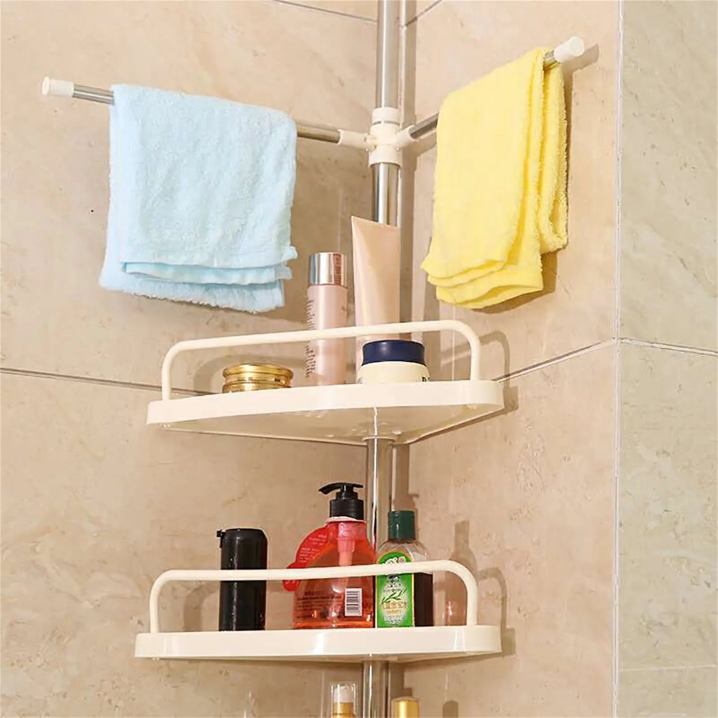 Bathroom Corner Shower Caddy w/ Rust Proof Telescopic Tension Pole