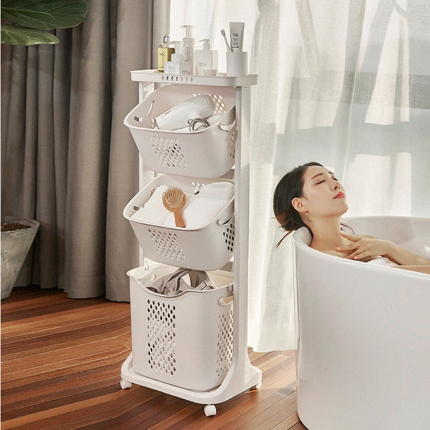 Laundry Hamper with 3-Tier Shelves