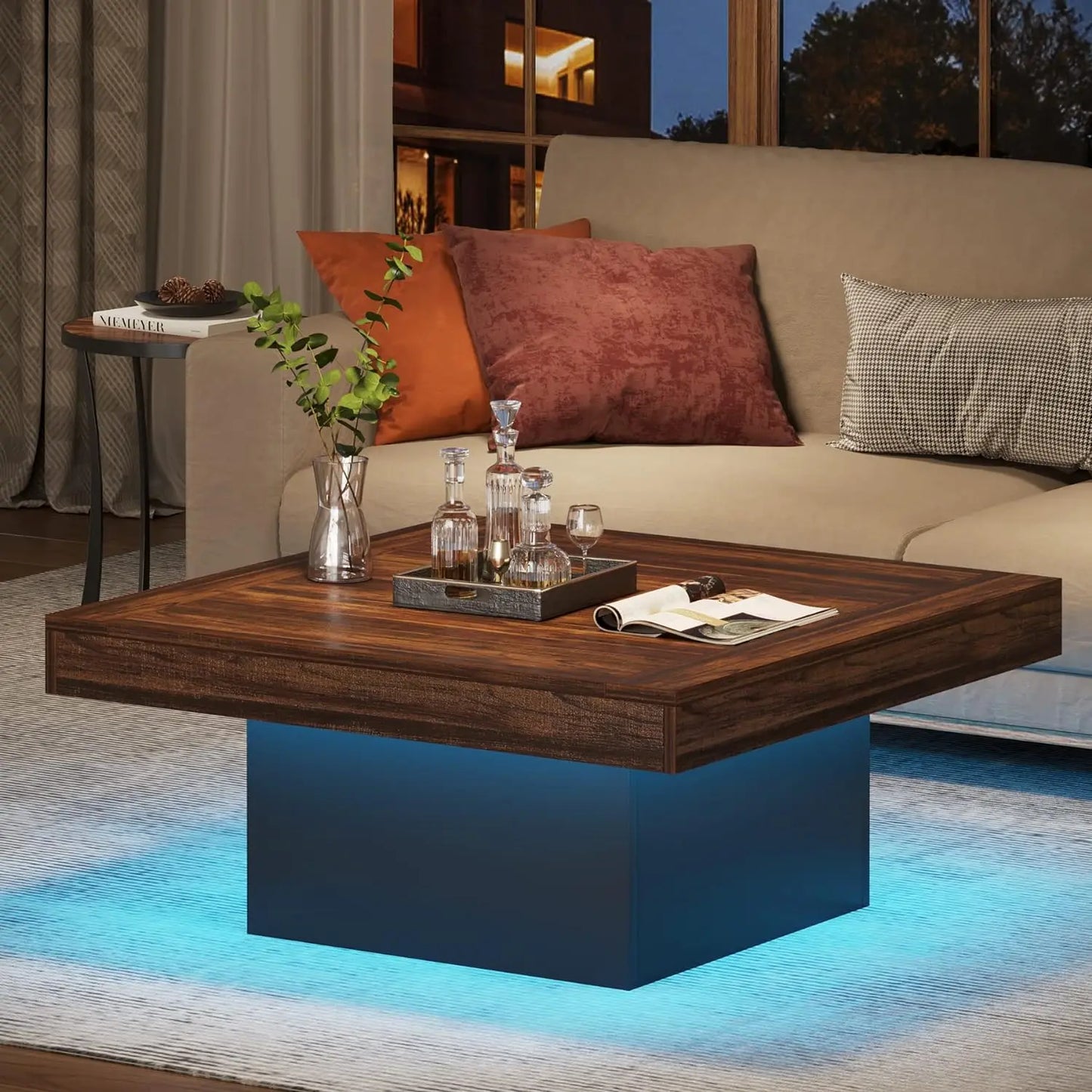 Coffee Table Square LED Engineered Wood Table for Living Room